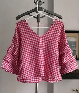 Gingham Ruffle Sleeve Top