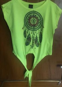 Front Tie Neon Green Crop Top