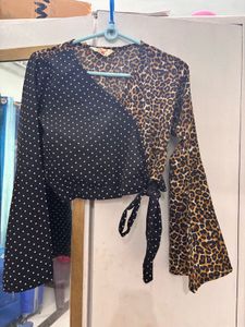 Beautiful Polka Dot And Tiger Print Crop Top