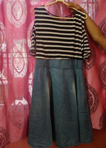 Striped Top & Denim Skirt Dress