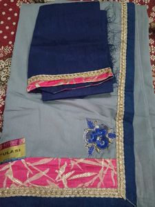 Grey Designated Work Saree With Unstitched Blouse