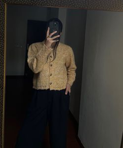 Warm Yellow Round Collar Cardigan