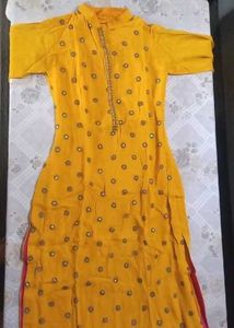 Yellow Mirror Work Kurti