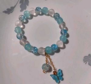 Blue Beaded Butterfly Charm Bracelet