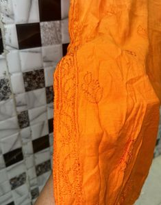 Chanderi Silk Orange chikankari Kurti