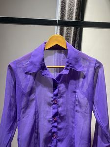 Sheer Purple Button-Down Top