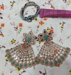 Heavy Blue And Silver Embroidery Earrings🩵🩶