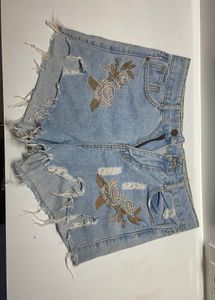 Hot Shot Denim Embroidered Shorts