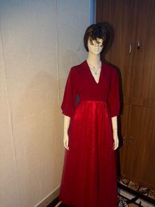 Red Dress with Collar Detail