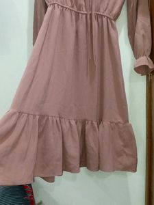 Dusty Rose Ruffle Hem Midi Dress