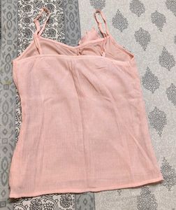 Zink London Women Peach Ruffle Strappy Casual Top