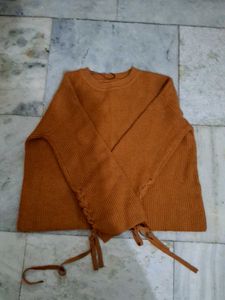 Ribbed Knit Sweater with Tie Detail