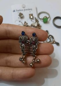 Vintage Silver Tone Drop Earrings And Ring Set