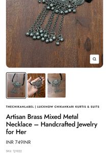 Ethnic brass mixed black oxidised silver necklace