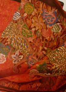 Bright Orangish Red Floral Cotton Saree