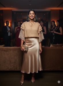 ✨ Luxe Caramel Lace Statement Blouse 🤎