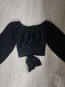 Stylish Black Baloon Top For Women With Back Tie