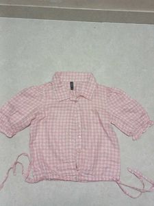 Pink Gingham Tie-Front Top