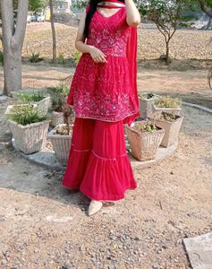 Pink Embroidered Sharara Suit