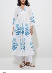 Utsa Blue Floral Butta Design Cotton A-Line Kurta