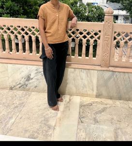Brown Top &amp; Black Cargo Pants