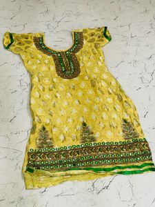 Yellow Embroidered Kurti Top