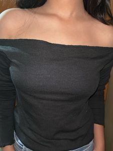 Black Off-Shoulder Ribbed Top
