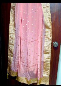 Banarasi pattern pink unstitched suit sets