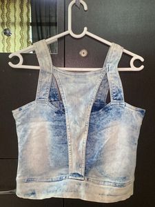 Denim Zip-Up Crop Top