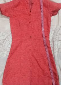 Coral Lace Button-Down Dress
