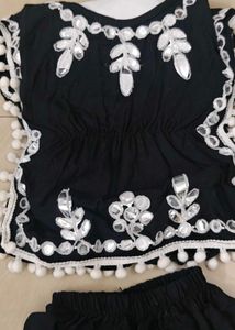 Black mirror-embellished top and bottom set