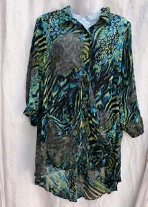 I. Printed Sheer Button-Up Top