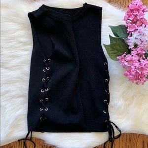 Black Top With Lace Up Slides