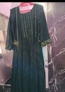 Bottle Green Pure Chikankari Chiffon Gown