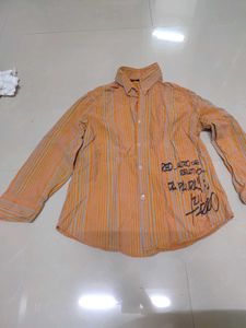 Orange Striped Graphic Long Sleeve Shirt