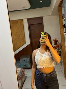 White Halter neck top