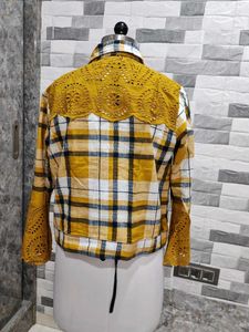 Yellow Plaid Lace Detail Shirt
