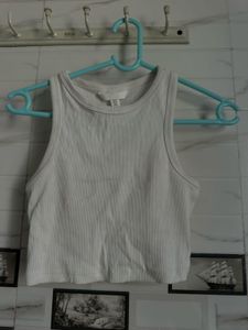 White Ribbed Tank Top And Skirt