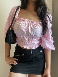 New With Tag Pink Gingham Crop Top