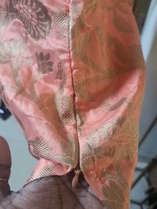 Diwali Peach Printed Kurta With Pocket and Zip