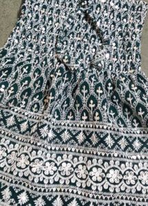 Green &amp; White Smocked Sun Dress