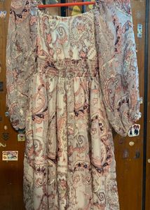 Paisley Print Bishop Sleeve Midi Dress