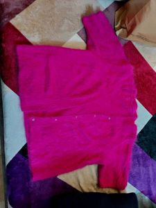 Magenta Color Short Fur Sweater