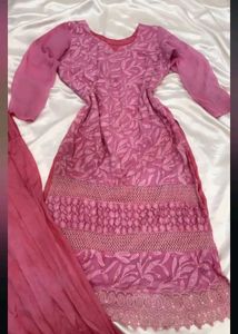 pink kurta set with patiyala style pants size M