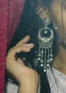 Silver Oxidized Chandbali Earrings with Pearls