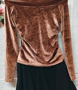🎁Buy 2 Get 1 Free 🎁Brown Velvet Off-Shoulder Top