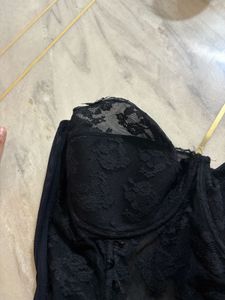 Black Lace Trimmed Corset Top