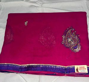 Pink Saree With Lace And Patches