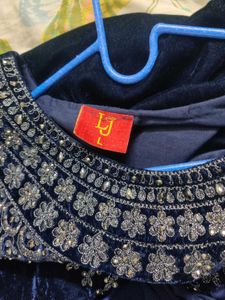 Navy Blue Velvet Embroidered Lehenga Set