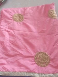 Pink Sarre With Golden Patchwork